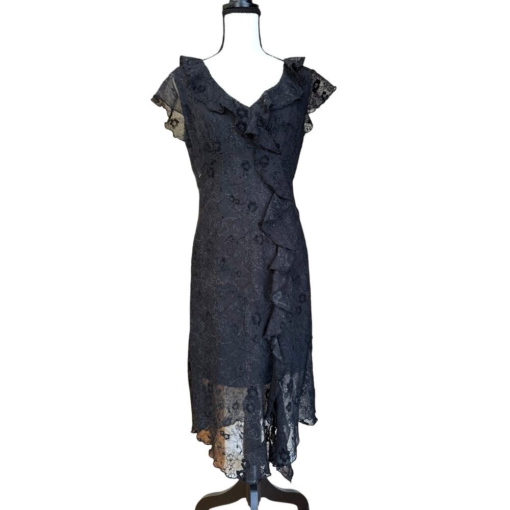 Vtg CDC Black Sheer 8 Dress Whimsigoth Dark Fairy Grunge Y2K Moody Dramatic